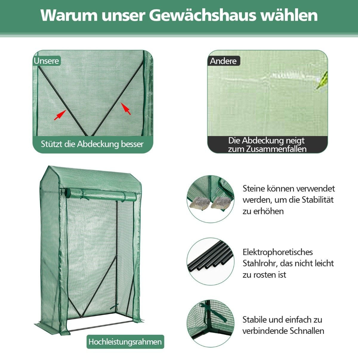 Garden greenhouse 100 x 50 x 170 cm Walk-in garden greenhouse Green