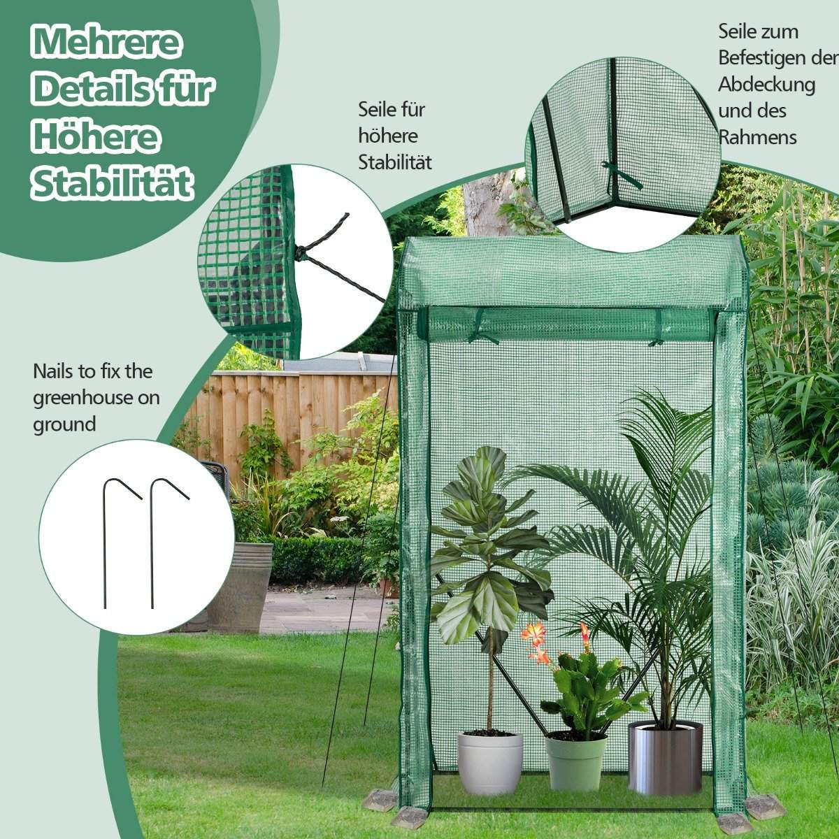 Garden greenhouse 100 x 50 x 170 cm Walk-in garden greenhouse Green
