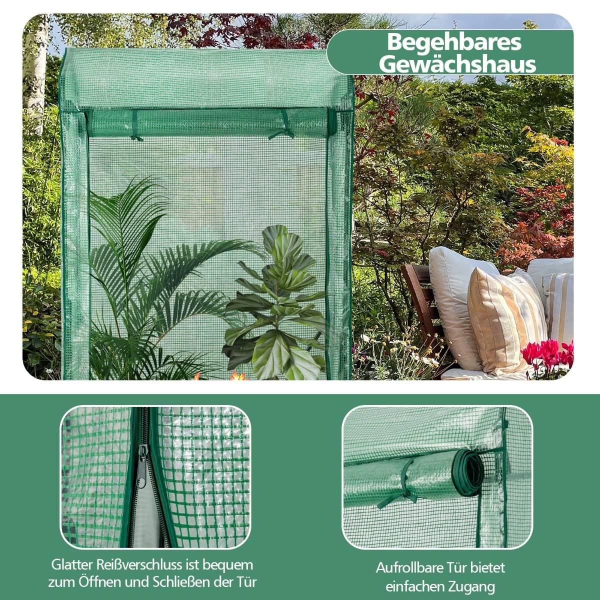 Garden greenhouse 100 x 50 x 170 cm Walk-in garden greenhouse Green