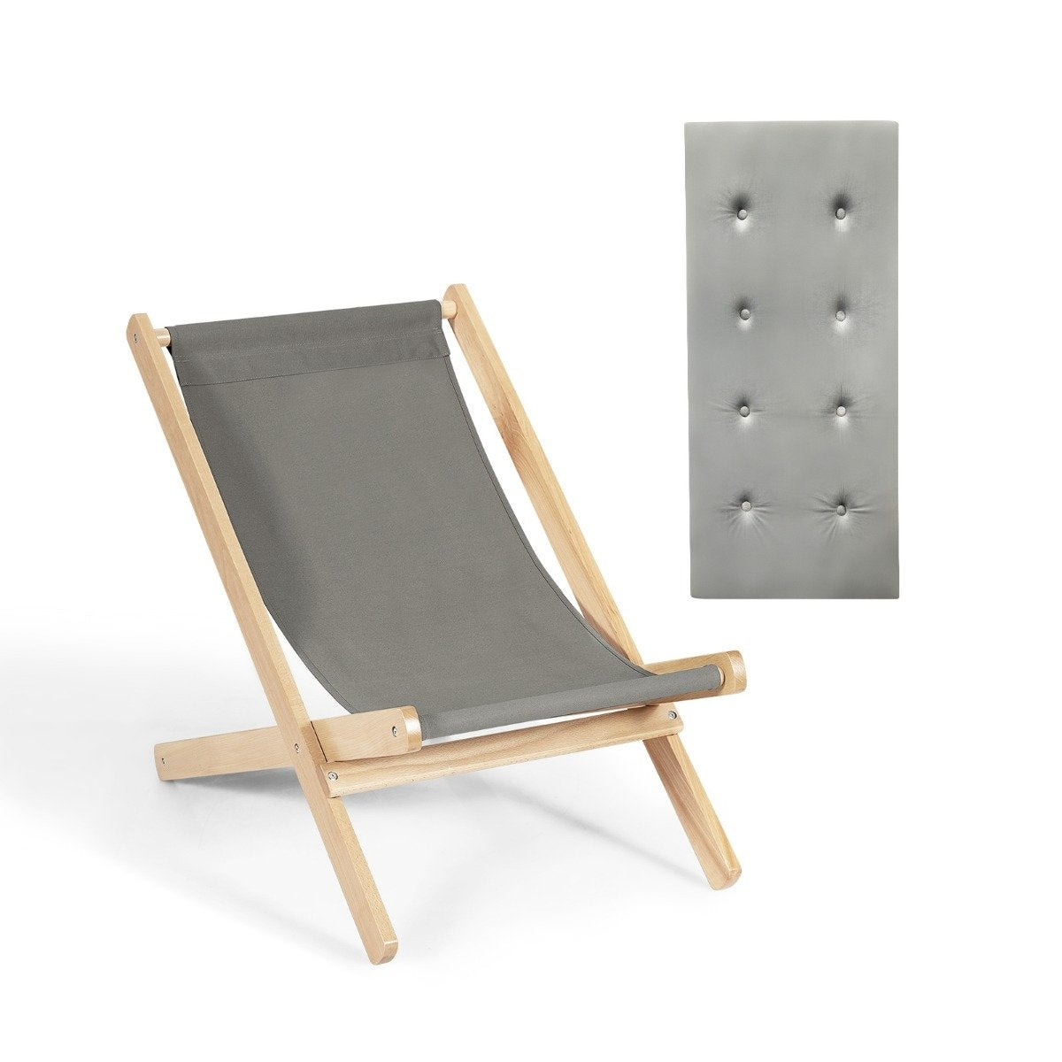 Garden lounger Folding wooden chair with cushions for the pool area Natural + Gray