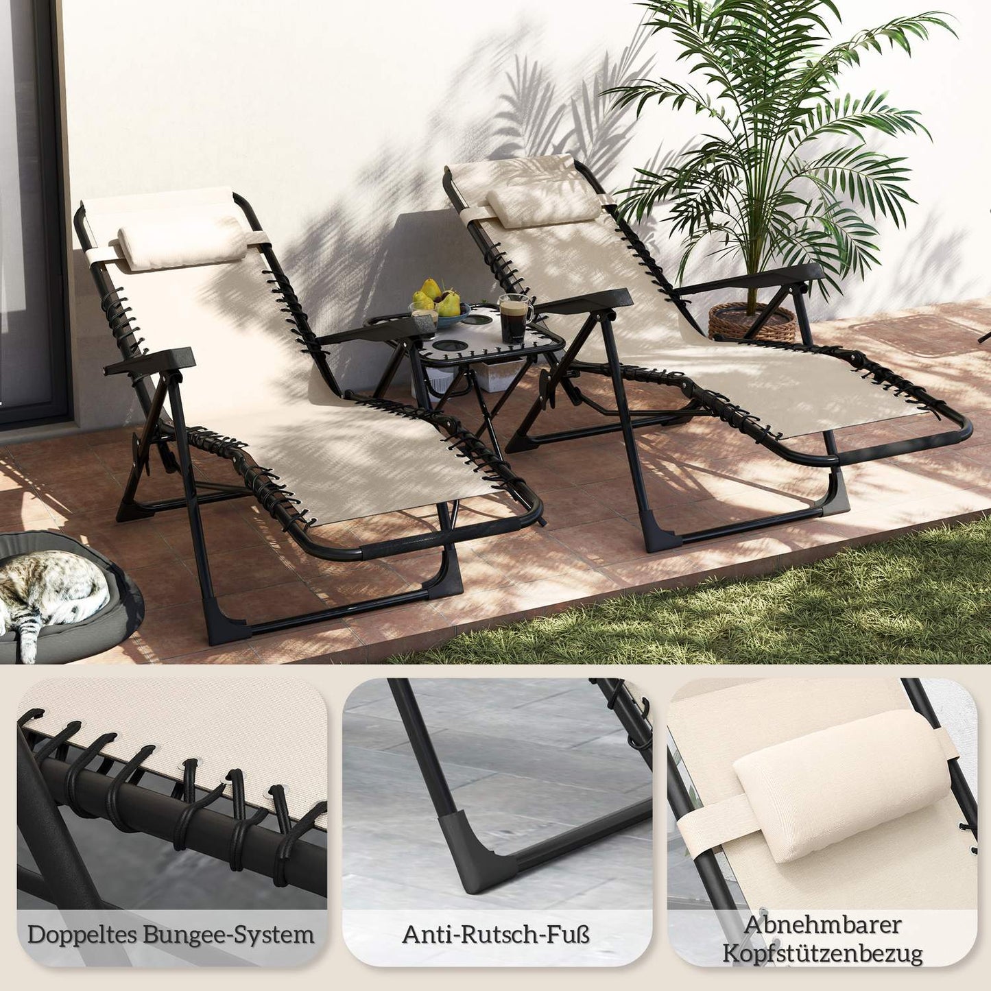 Folding outdoor chair, 3-part with cushions and table