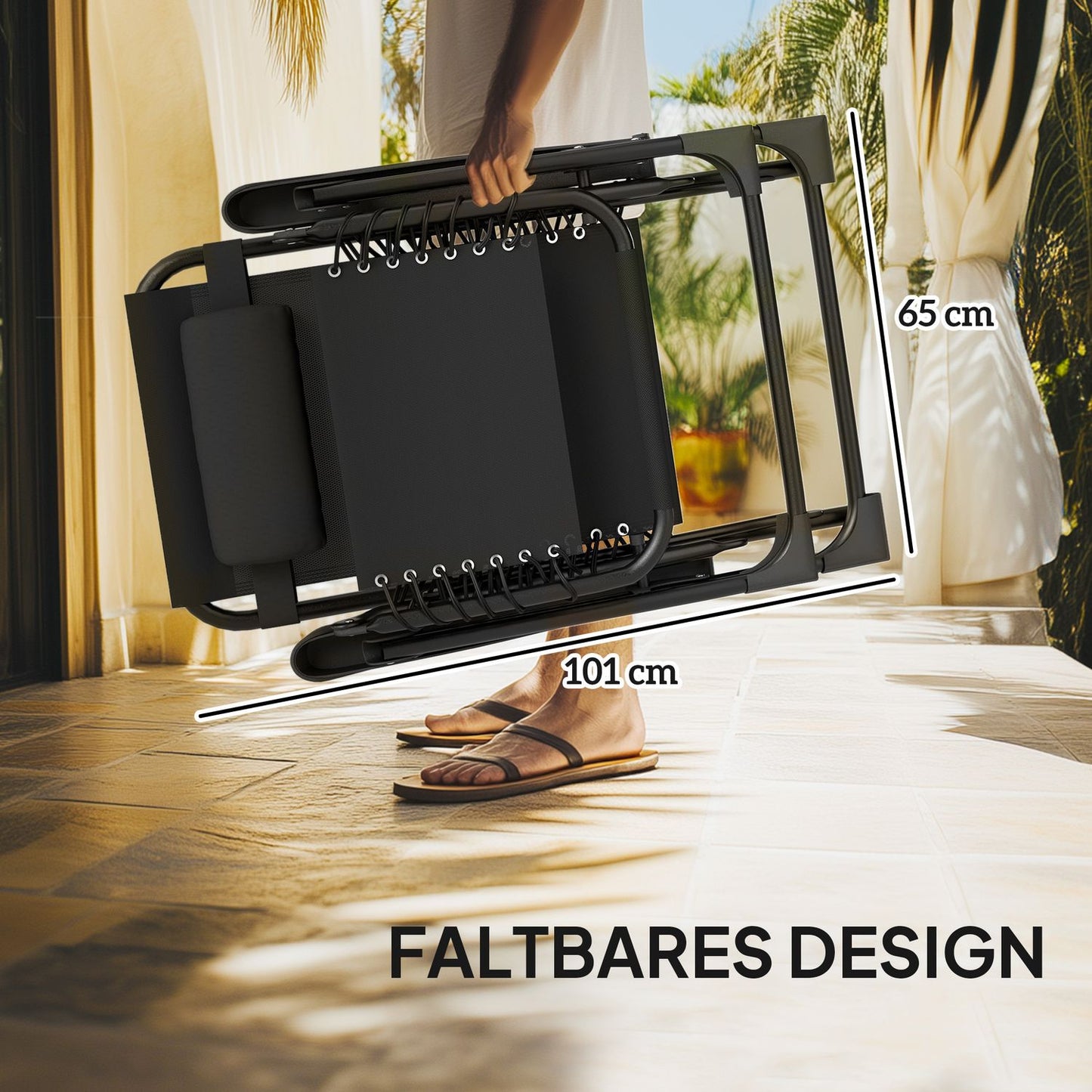 3-part folding metal sun lounger with table and chairs