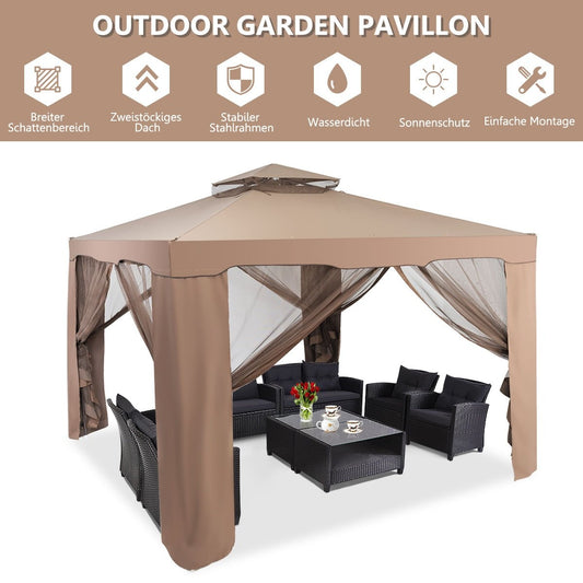 Garden pavilion garden tent camping party tent with 4 side walls 300 x 300 x 265 cm brown