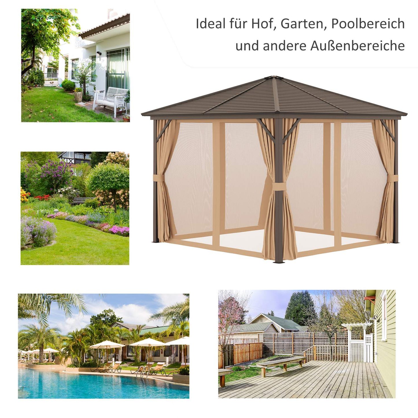 Garden pavilion marquee, 3x3m, double side walls, bronze