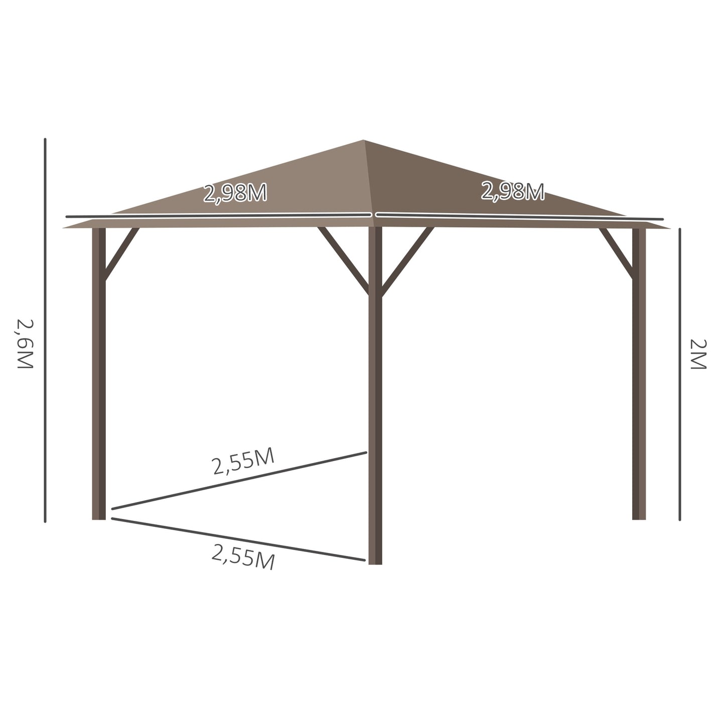 Garden pavilion marquee, 3x3m, double side walls, bronze
