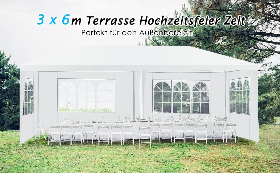 Garden pavilion party tent with 4 removable side walls pavilion beer tent UV protection garden tent 3 x 6m