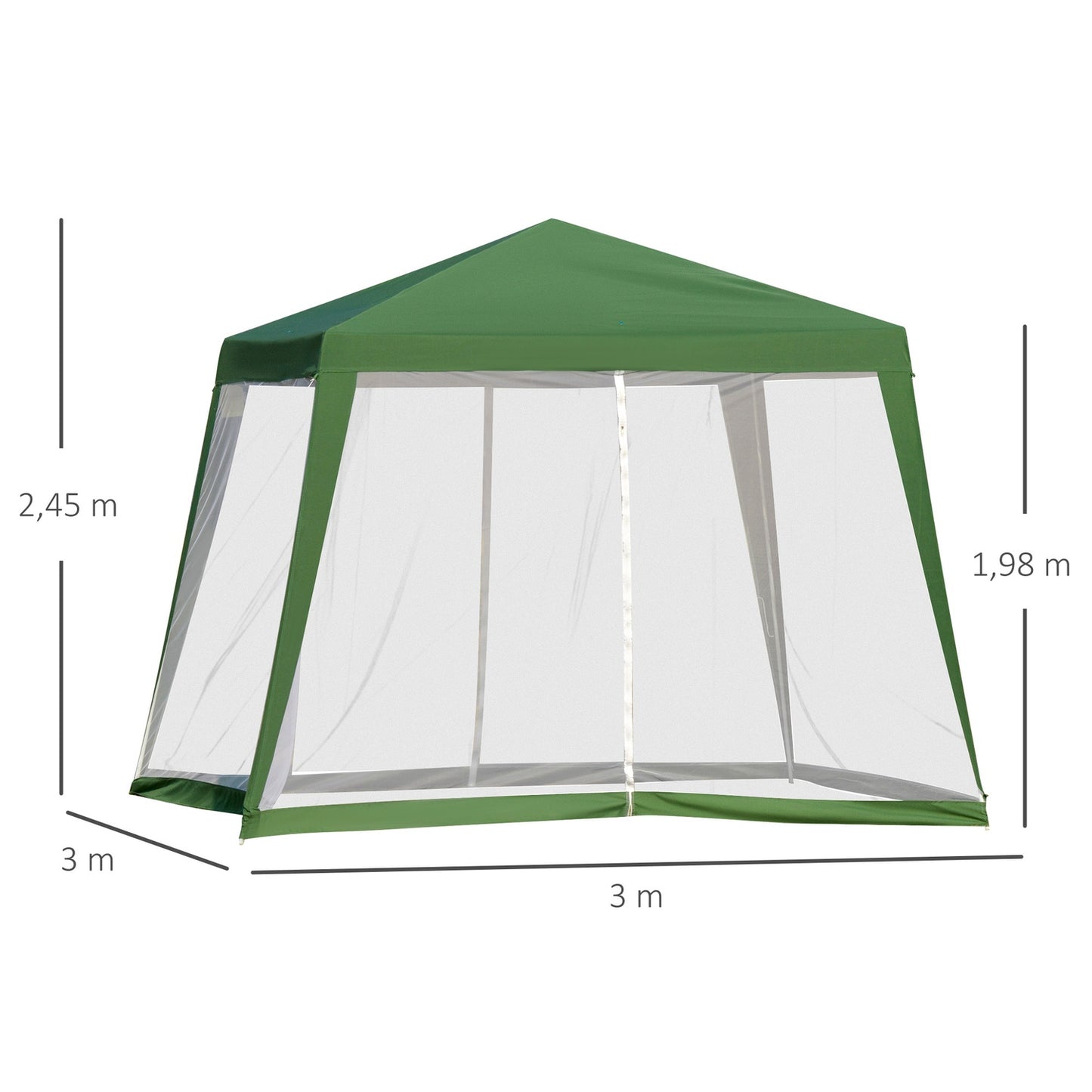 Weatherproof 3x3m green pavilion tent with mosquito net