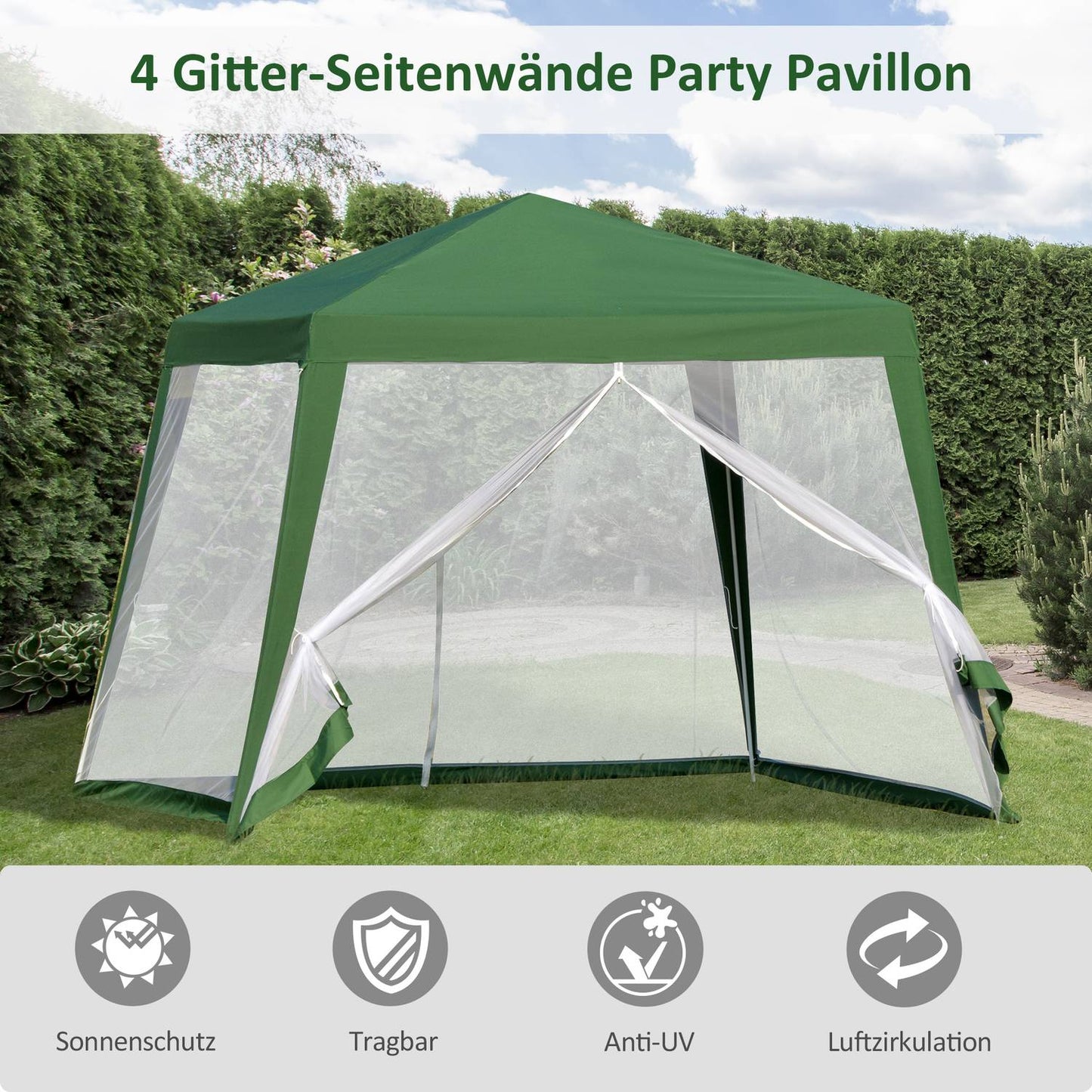 Weatherproof 3x3m green pavilion tent with mosquito net
