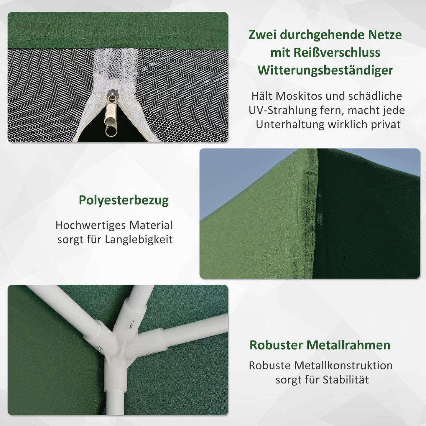 Weatherproof 3x3m green pavilion tent with mosquito net