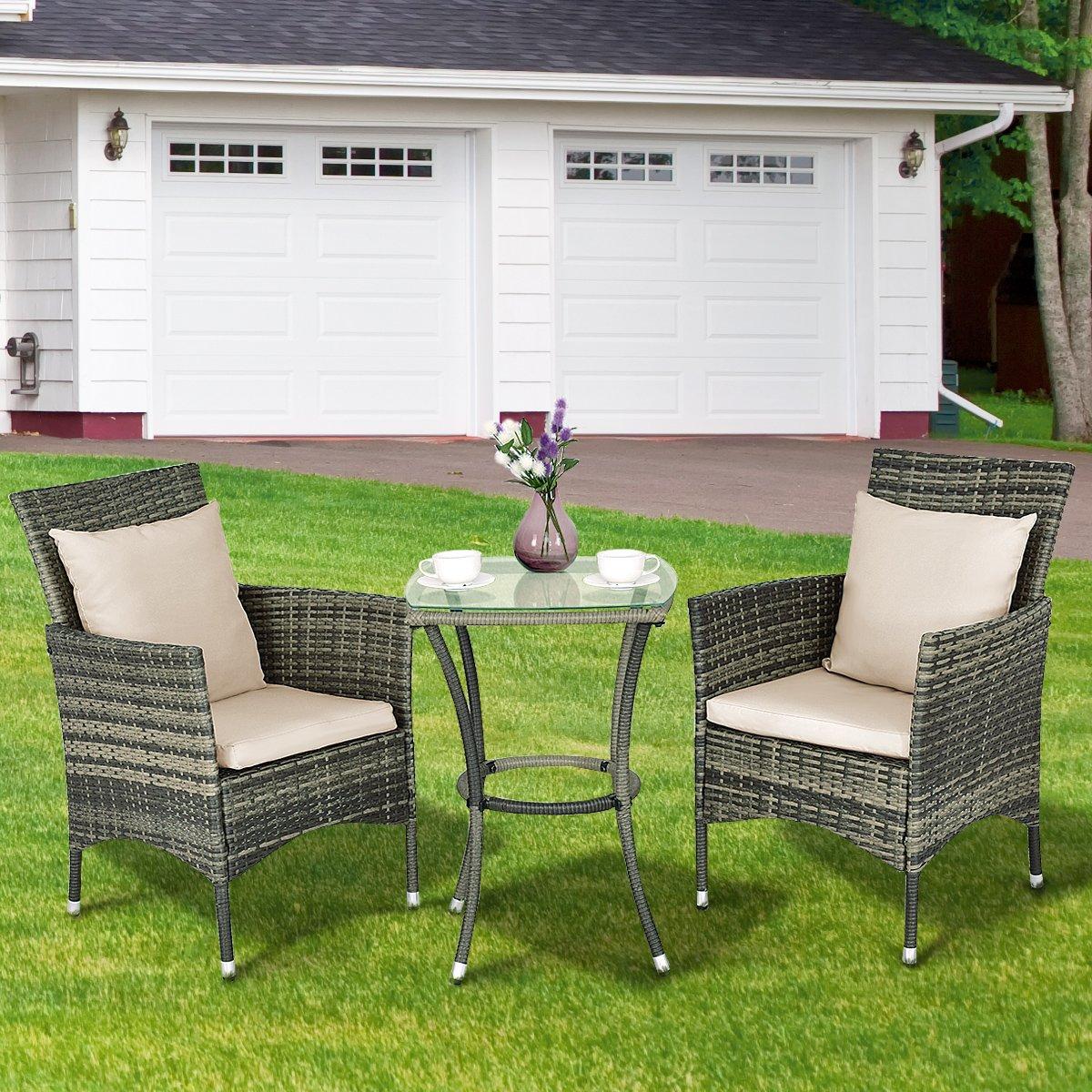Garden polyrattan seating group outdoor seating balcony set with seat cushions