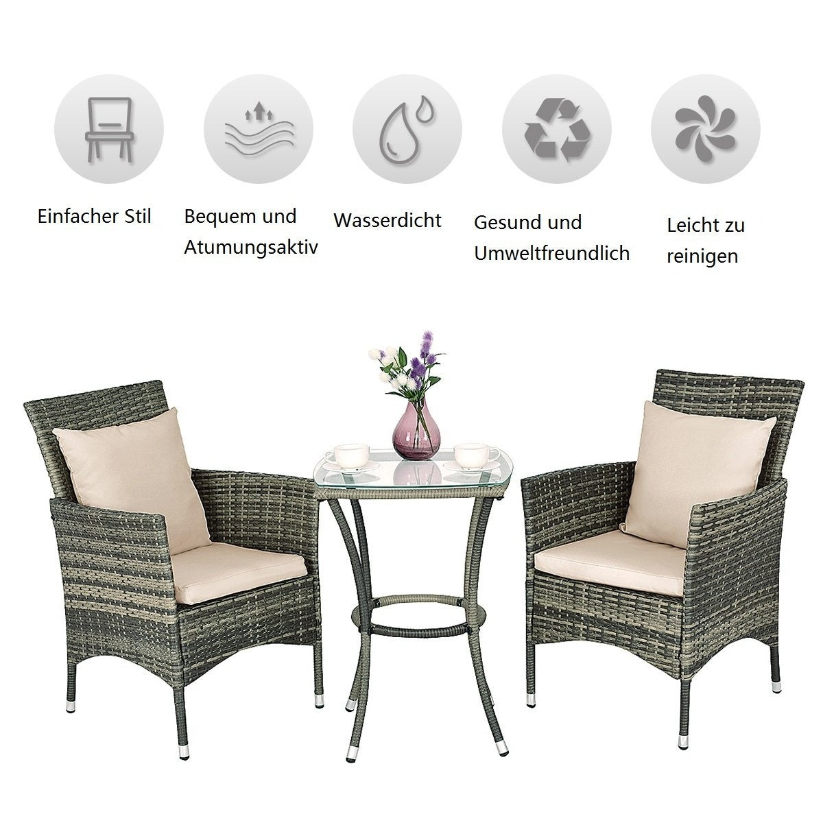 Garden polyrattan seating group outdoor seating balcony set with seat cushions