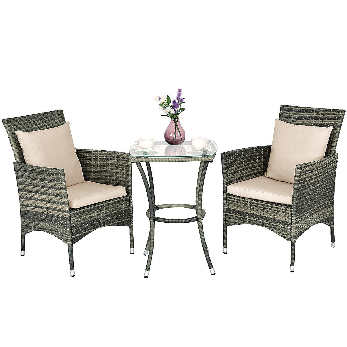 Garden polyrattan seating group outdoor seating balcony set with seat cushions