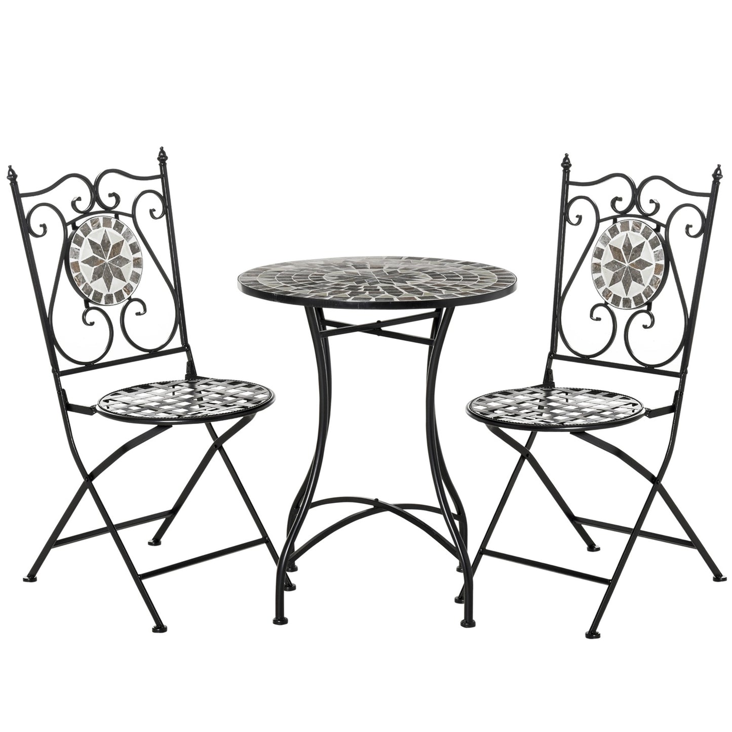 2-piece metal balcony set - Mosaic table and folding chairs