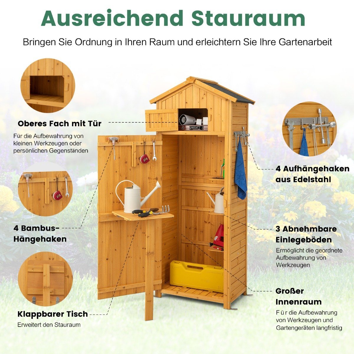 Garden shed equipment cabinet for outdoor use 75 x 50 x 180.5 cm natural