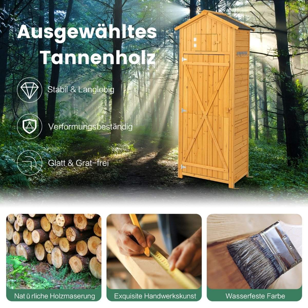Garden shed equipment cabinet for outdoor use 75 x 50 x 180.5 cm natural