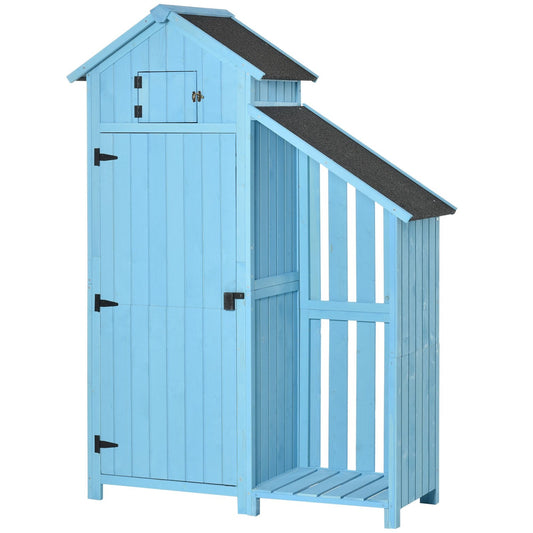 Sky blue garden shed, firewood storage, 3 shelves, 130x54.5x180 cm