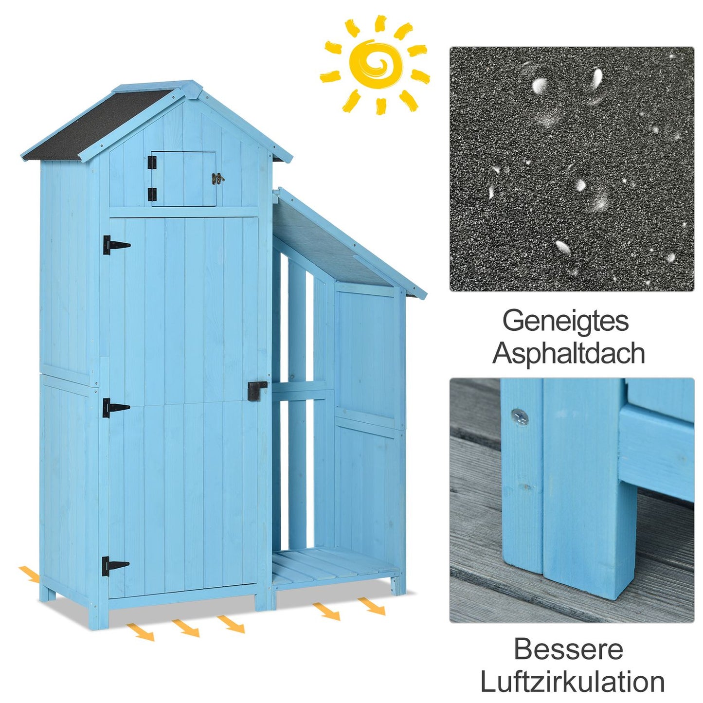 Sky blue garden shed, firewood storage, 3 shelves, 130x54.5x180 cm