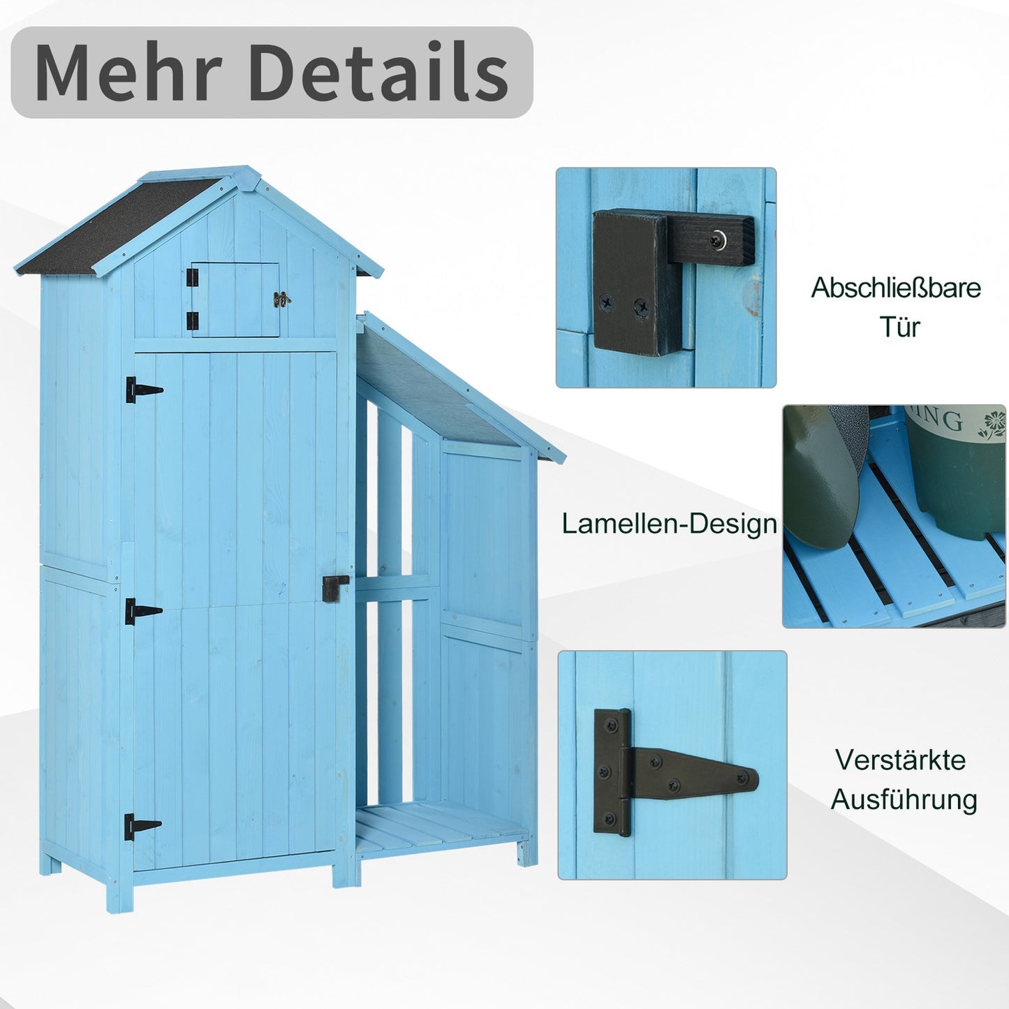 Sky blue garden shed, firewood storage, 3 shelves, 130x54.5x180 cm