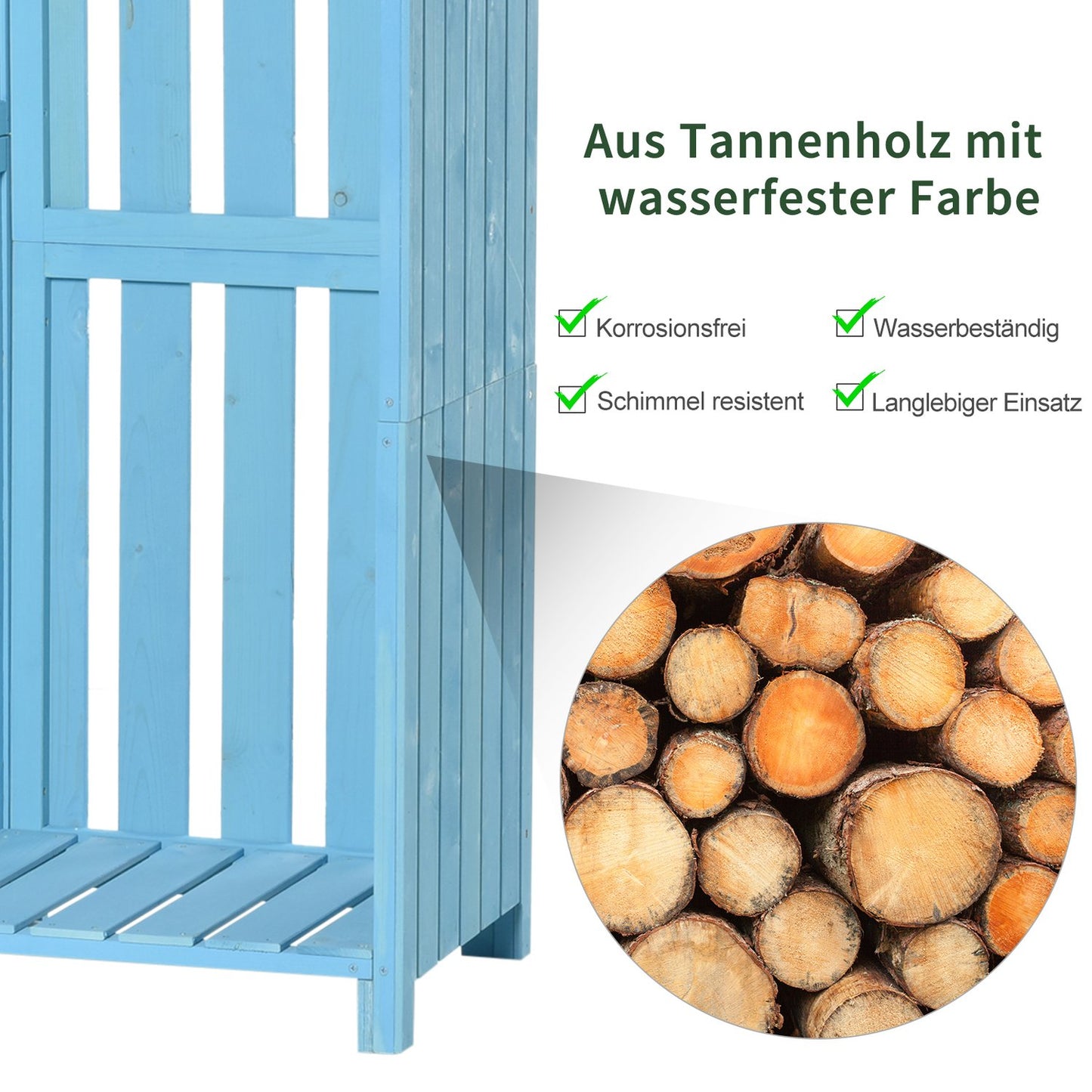 Sky blue garden shed, firewood storage, 3 shelves, 130x54.5x180 cm
