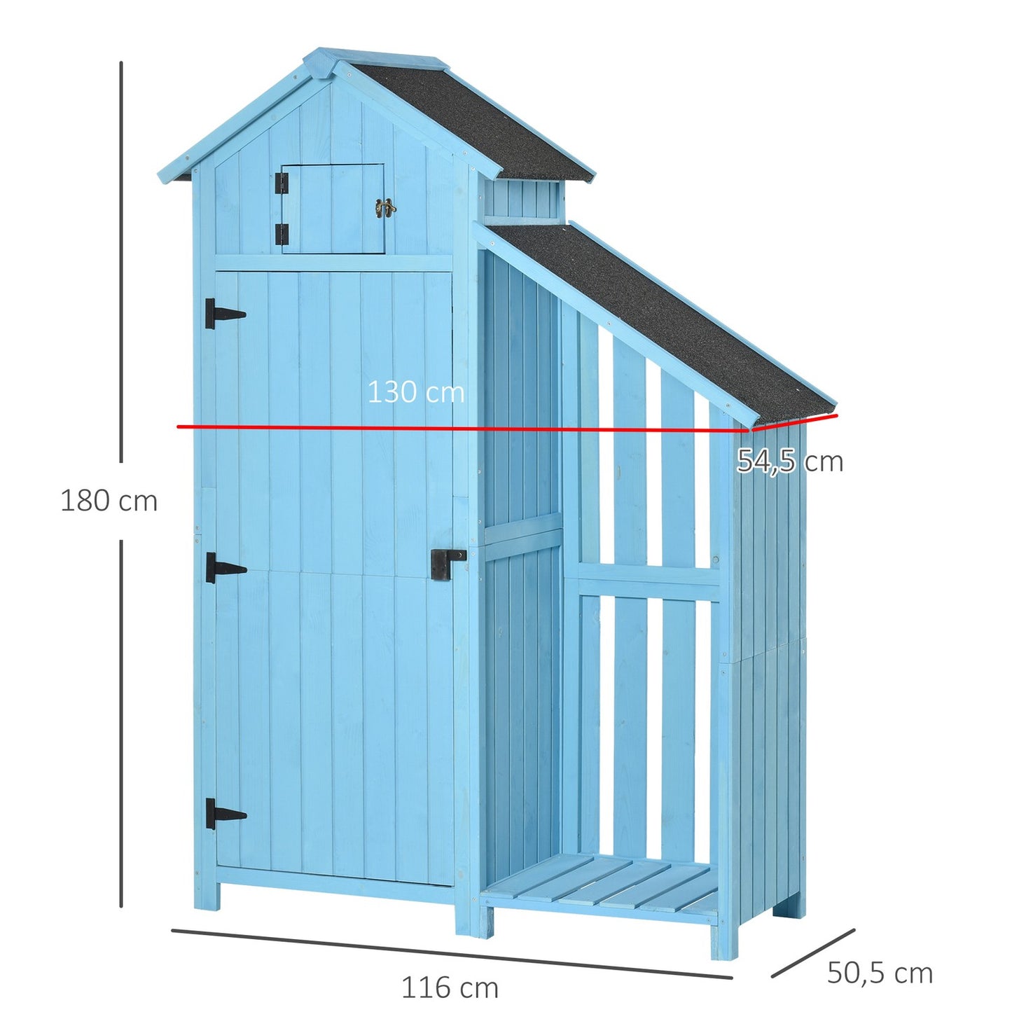 Sky blue garden shed, firewood storage, 3 shelves, 130x54.5x180 cm