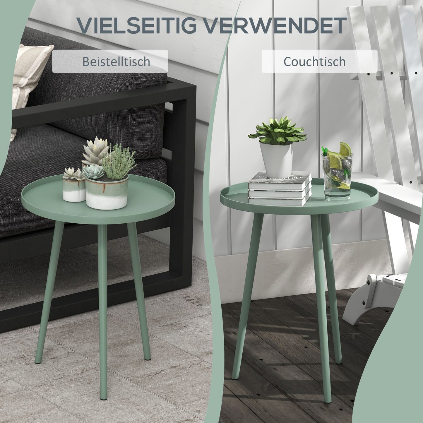 Round weatherproof garden table in steel - Ø40x50H cm, Green