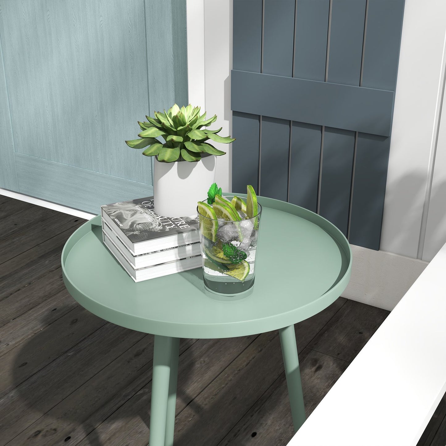 Round weatherproof garden table in steel - Ø40x50H cm, Green