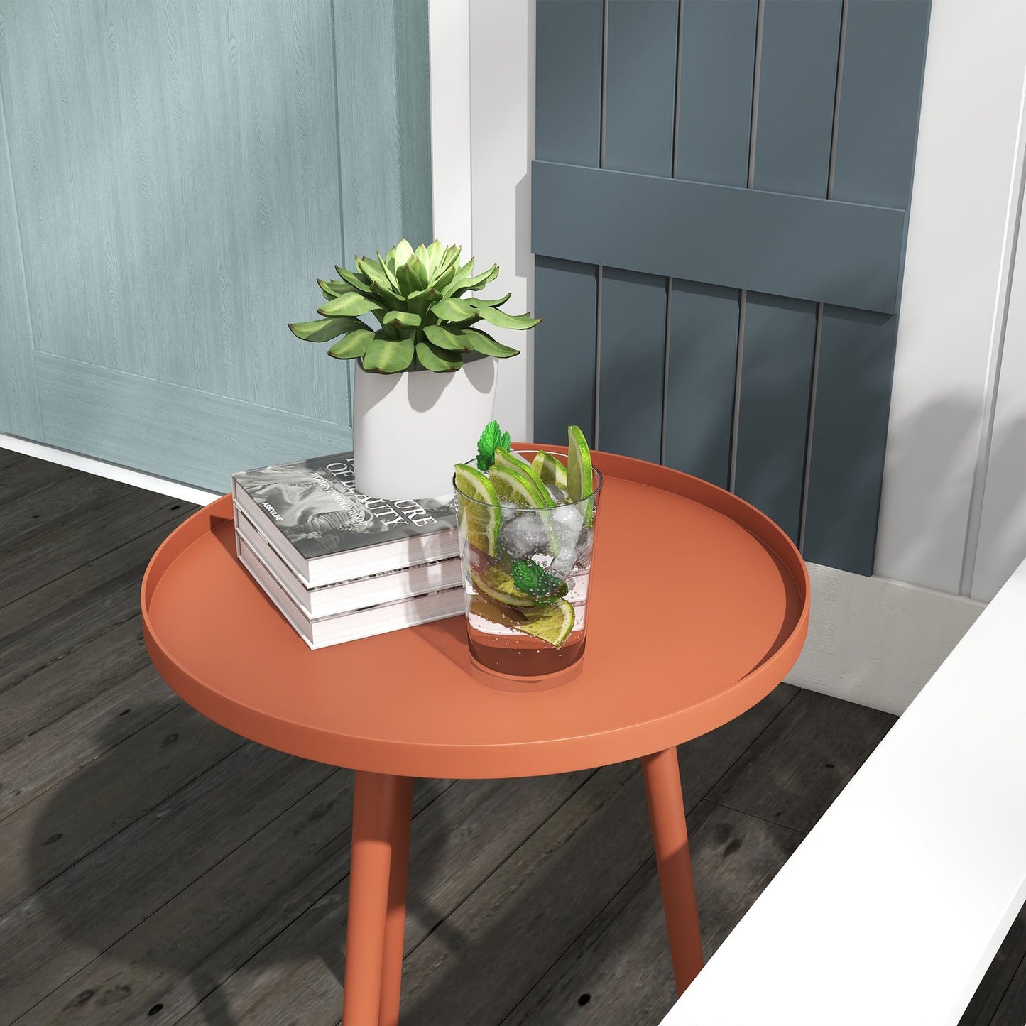Weather-resistant round steel outdoor side table, Ø40x50H cm