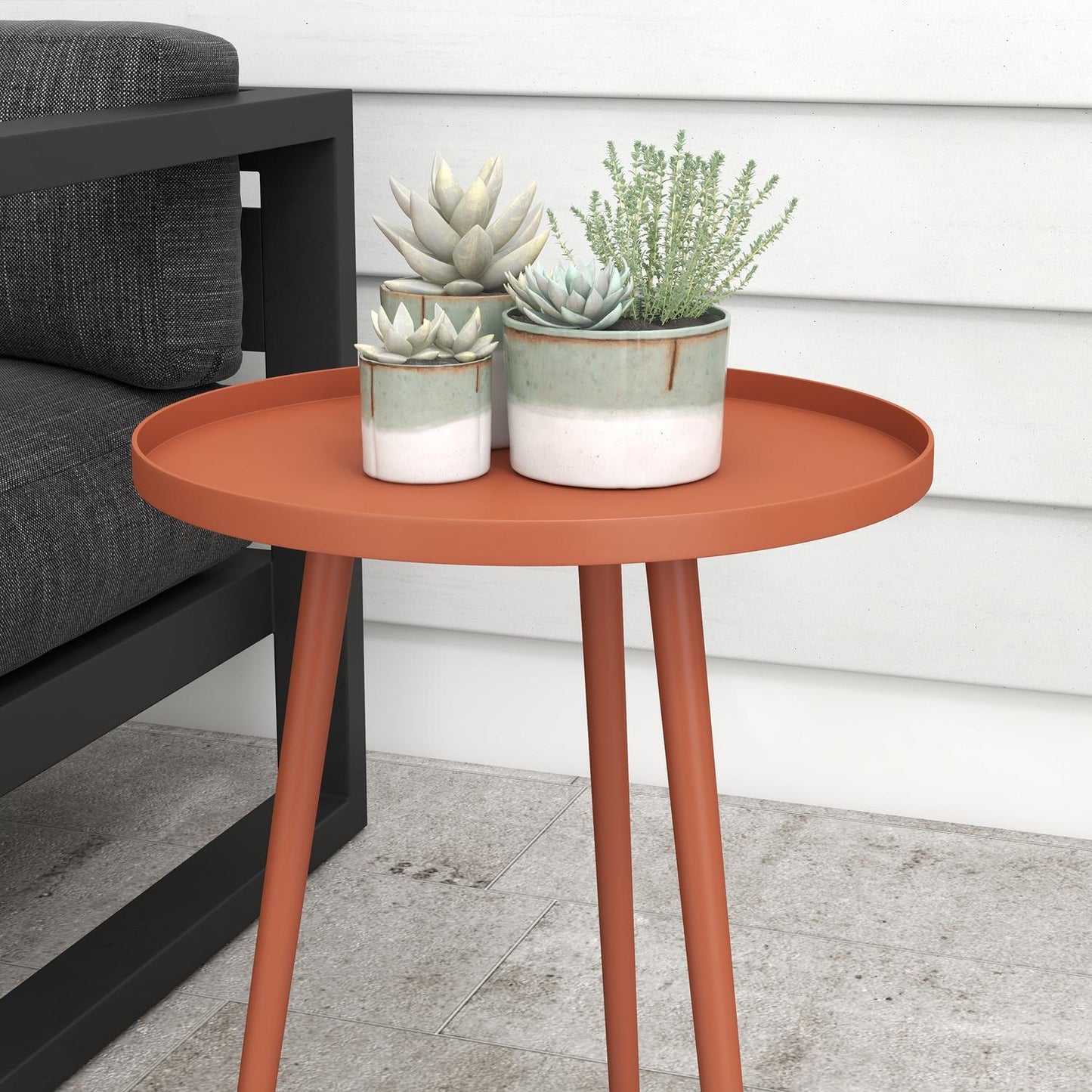 Weather-resistant round steel outdoor side table, Ø40x50H cm