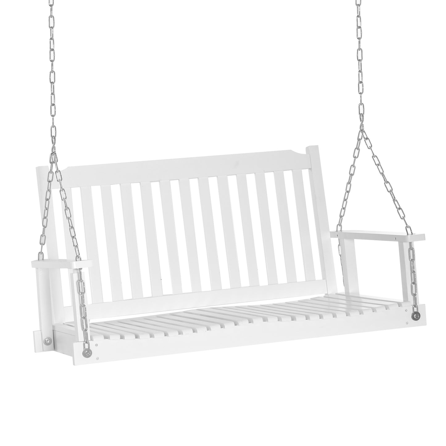 Garden swing bench for 2, solid wood, white, 117x69x60cm
