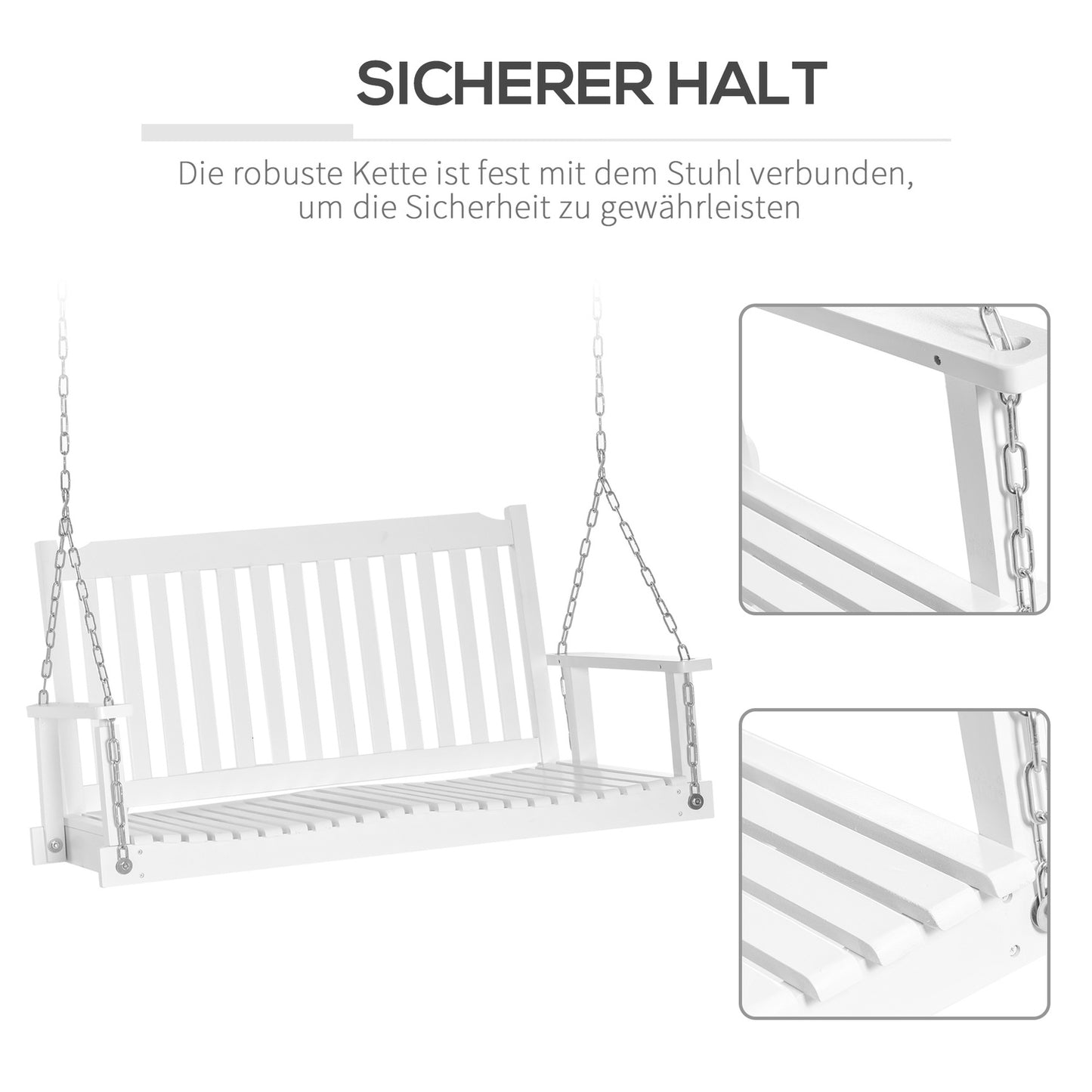 Garden swing bench for 2, solid wood, white, 117x69x60cm