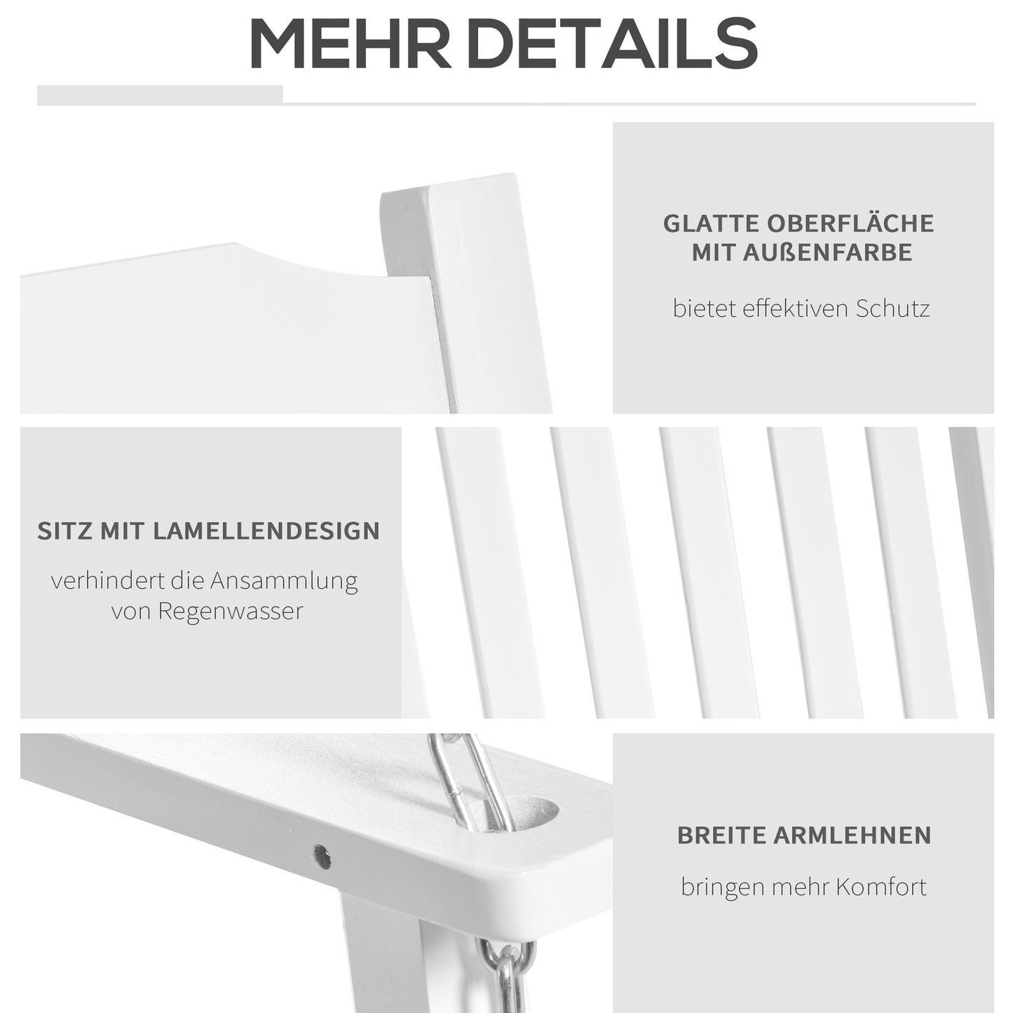 Garden swing bench for 2, solid wood, white, 117x69x60cm