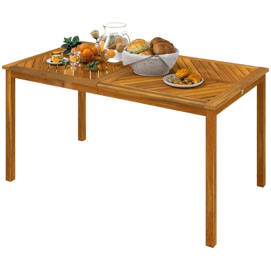 Garden table 150x85cm, weatherproof balcony table made of wood, 6 people with umbrella hole, slat design natural wood