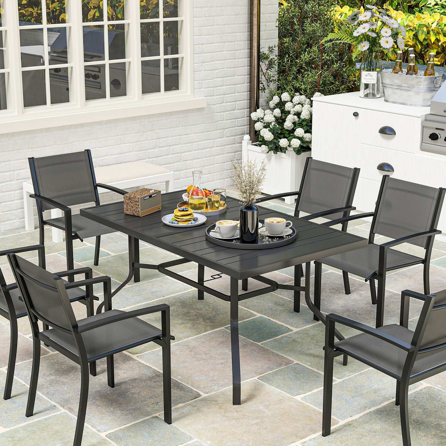 Rectangular Outdoor dining table in steel, weatherproof, 152x90 cm
