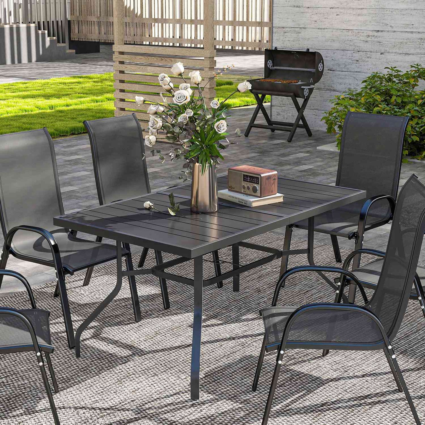 Rectangular Outdoor dining table in steel, weatherproof, 152x90 cm