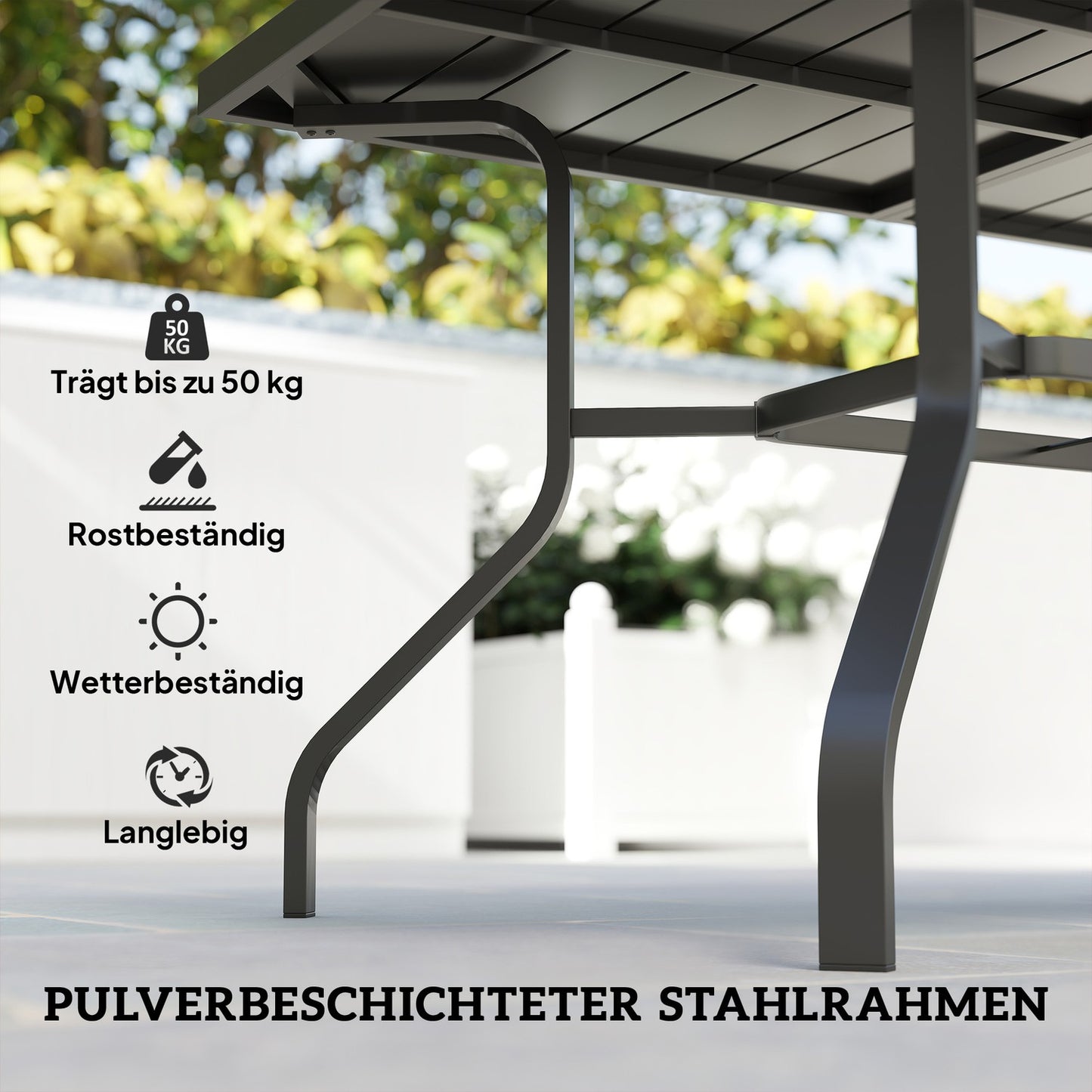 Rectangular Outdoor dining table in steel, weatherproof, 152x90 cm