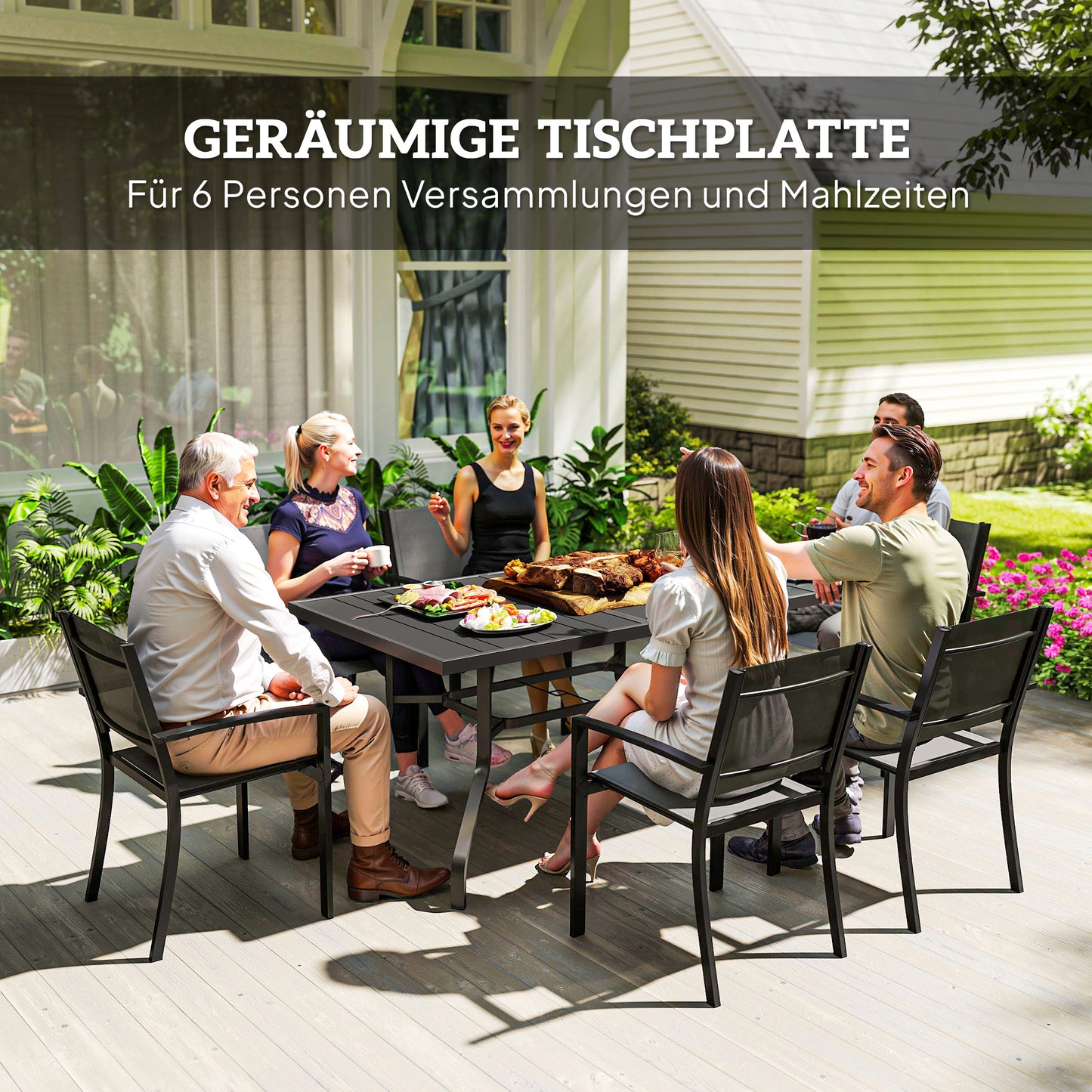 Rectangular Outdoor dining table in steel, weatherproof, 152x90 cm