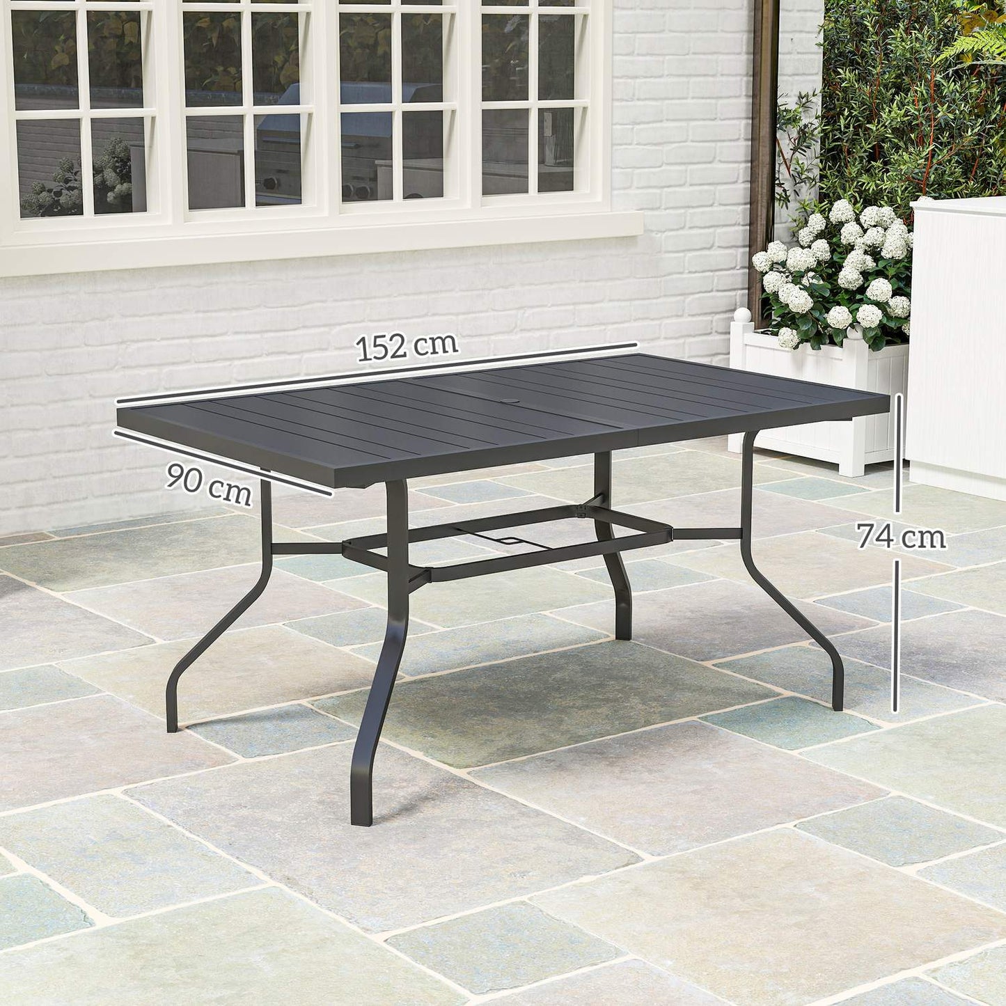 Rectangular Outdoor dining table in steel, weatherproof, 152x90 cm