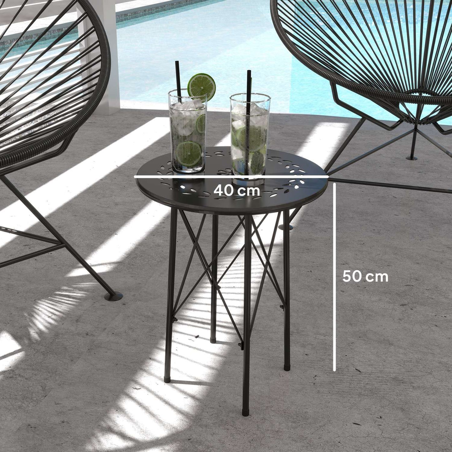 Round outdoor table in steel, Ø40x50cm, weatherproof design