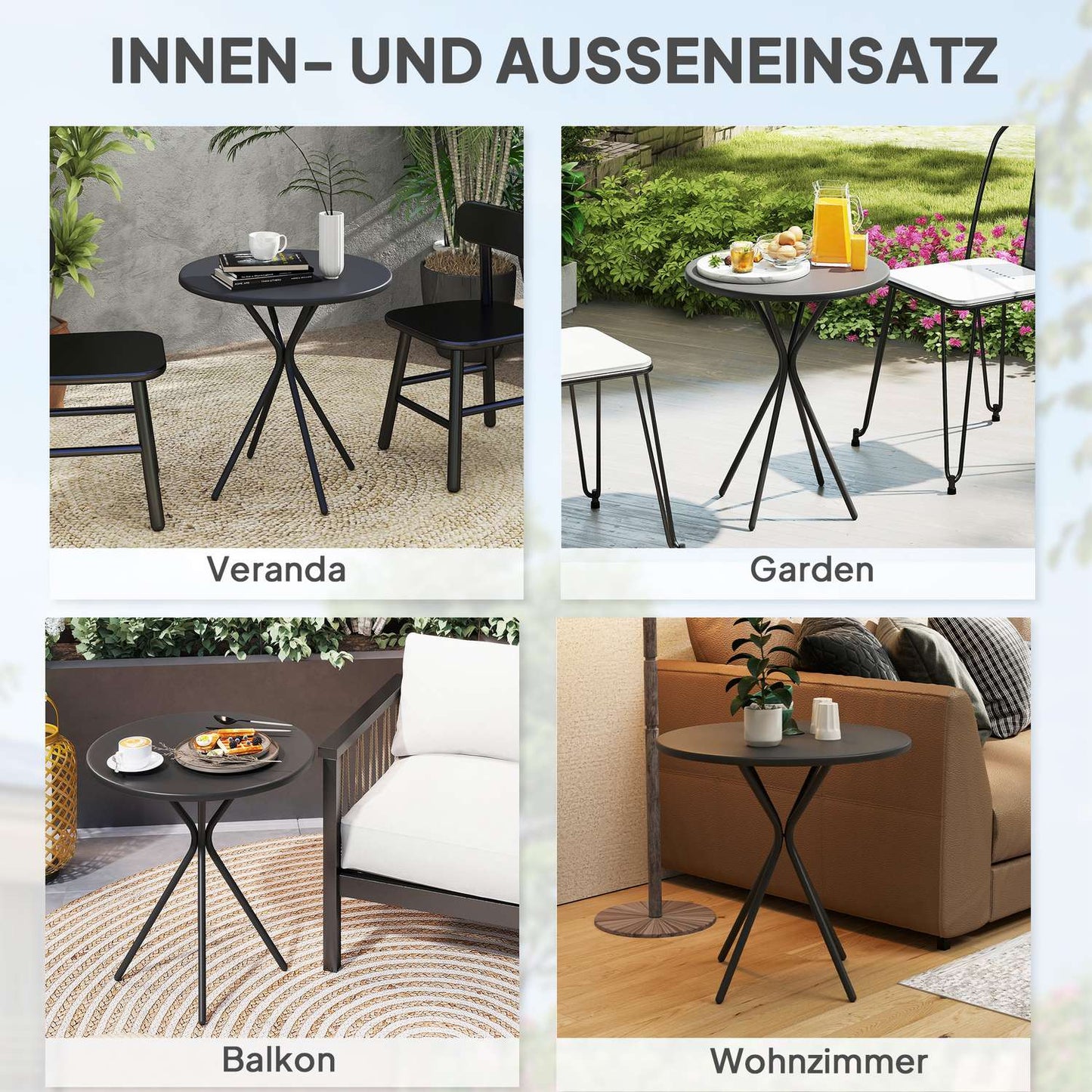 Round black outdoor steel table, Ø60 x 70 cm - weatherproof & padded