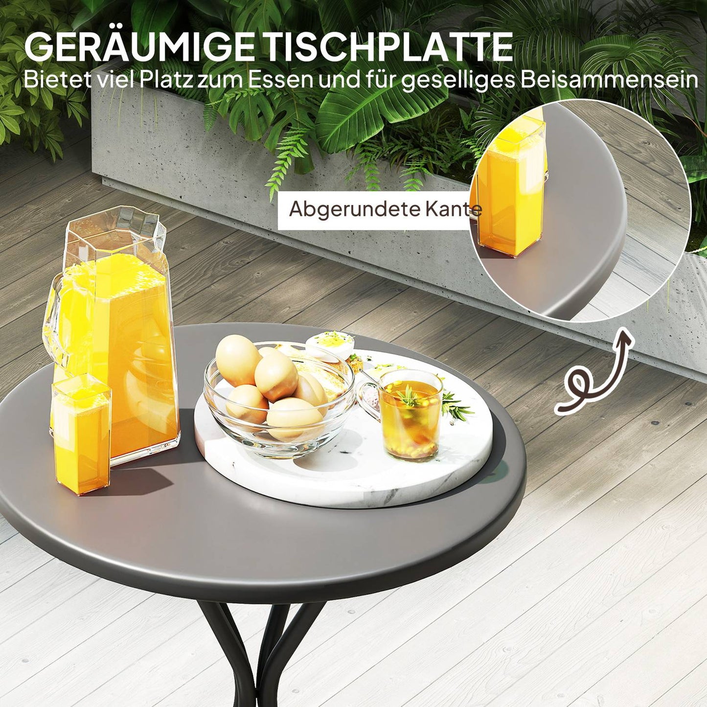 Round black outdoor steel table, Ø60 x 70 cm - weatherproof & padded