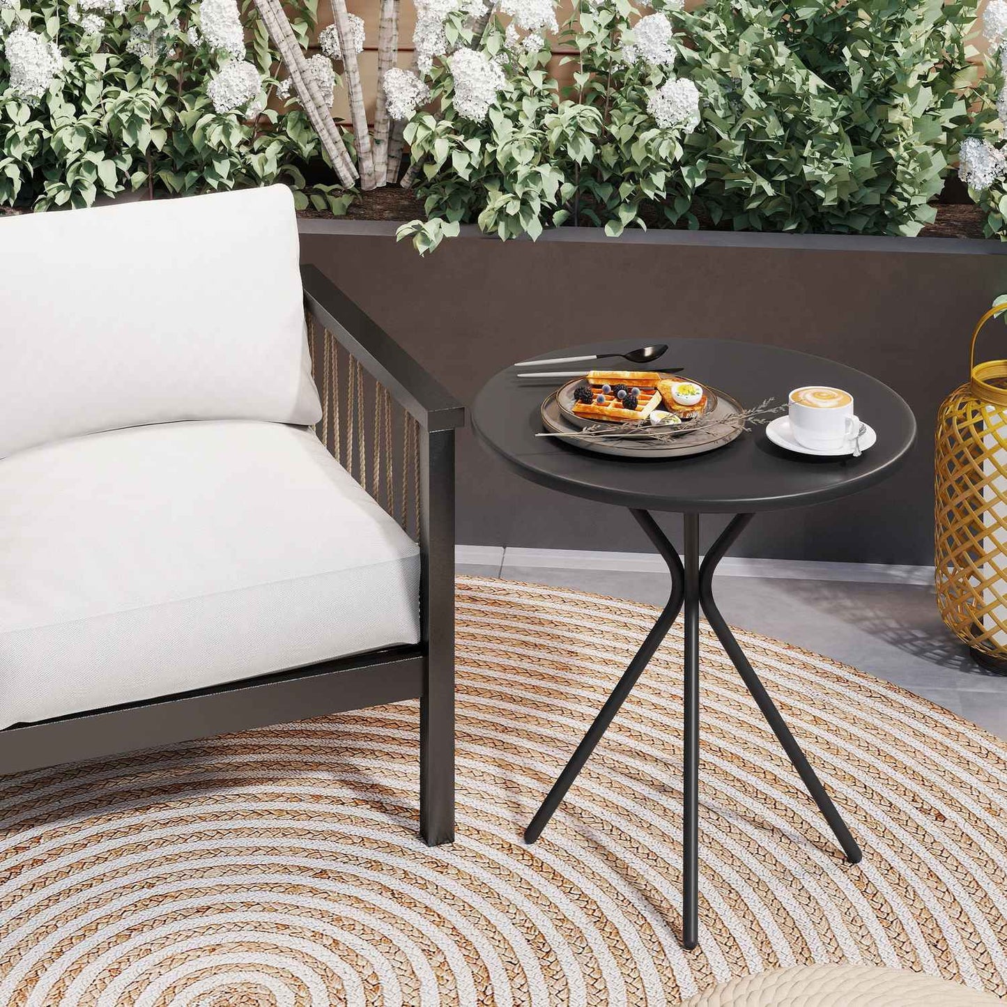 Round black outdoor steel table, Ø60 x 70 cm - weatherproof & padded