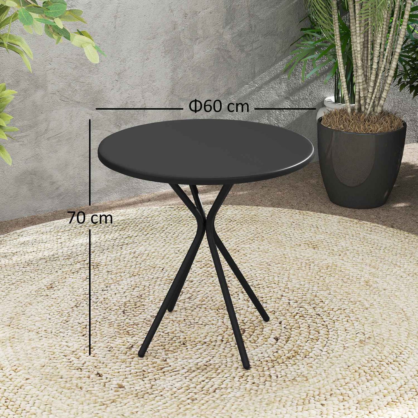 Round black outdoor steel table, Ø60 x 70 cm - weatherproof & padded