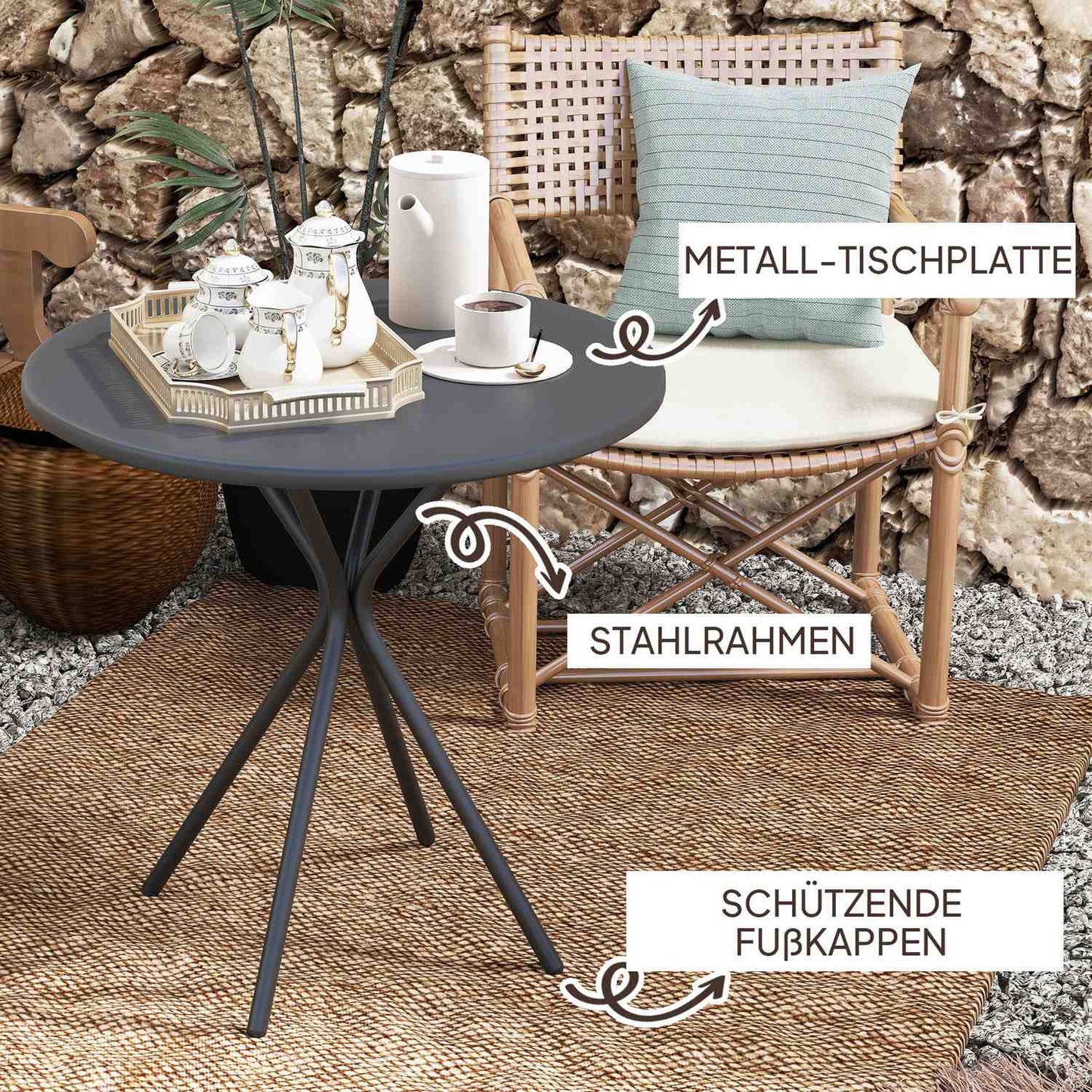 Round black outdoor steel table, Ø60 x 70 cm - weatherproof & padded