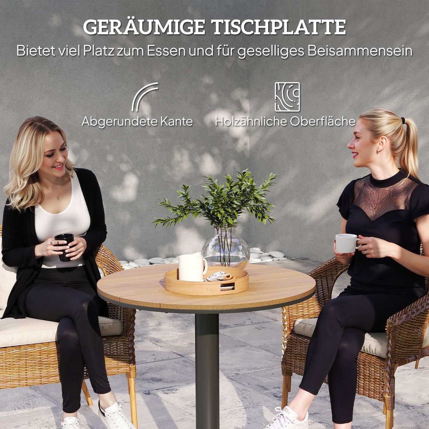 Round steel garden table - weatherproof, 70 cm slat design