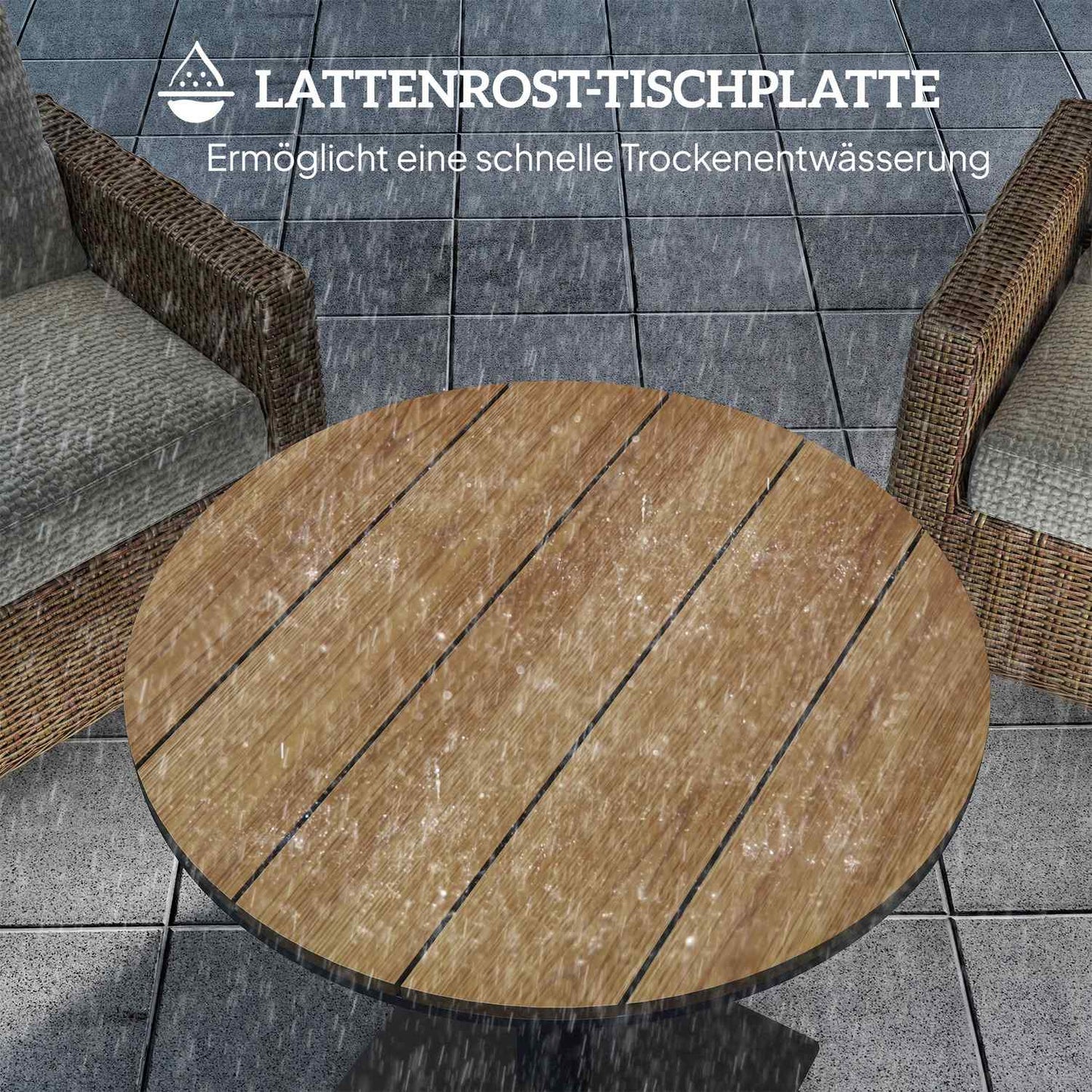 Round steel garden table - weatherproof, 70 cm slat design