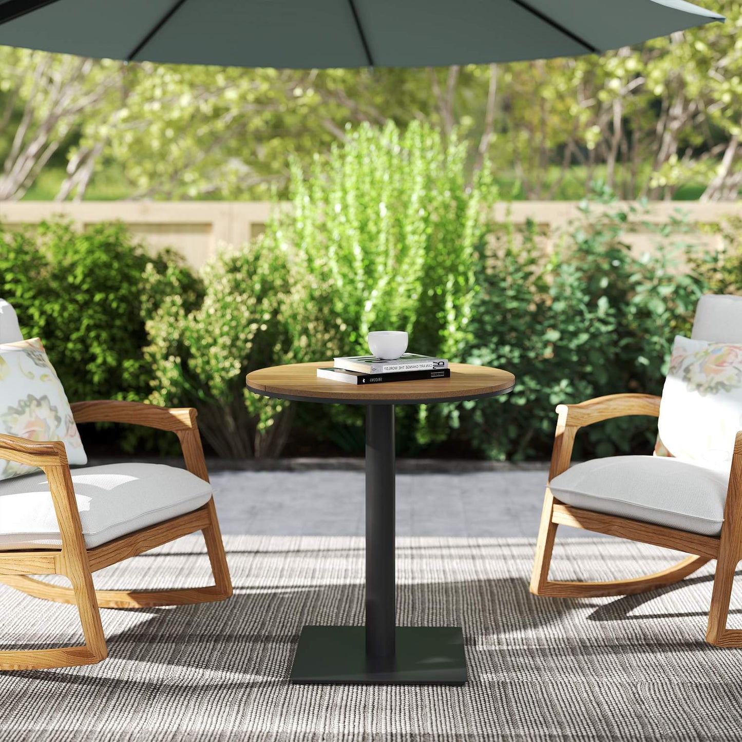 Round steel garden table - weatherproof, 70 cm slat design