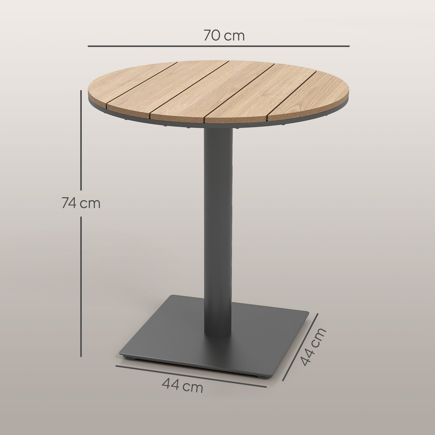 Round steel garden table - weatherproof, 70 cm slat design