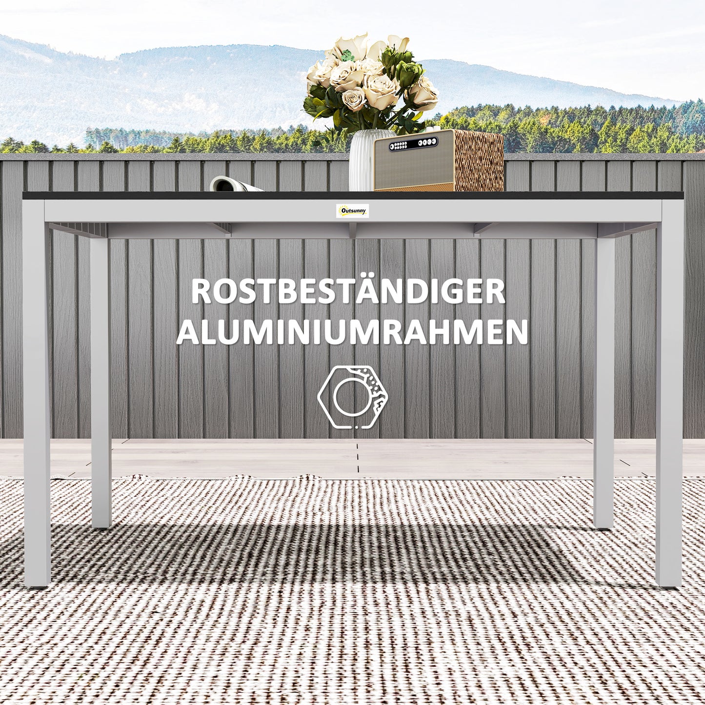 Aluminum garden table, 120x70 cm, weatherproof, black