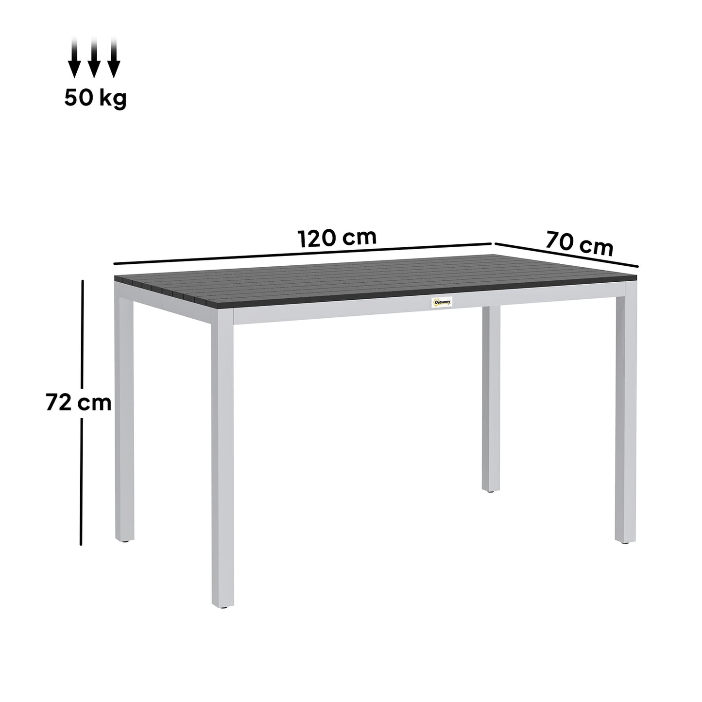 Aluminum garden table, 120x70 cm, weatherproof, black