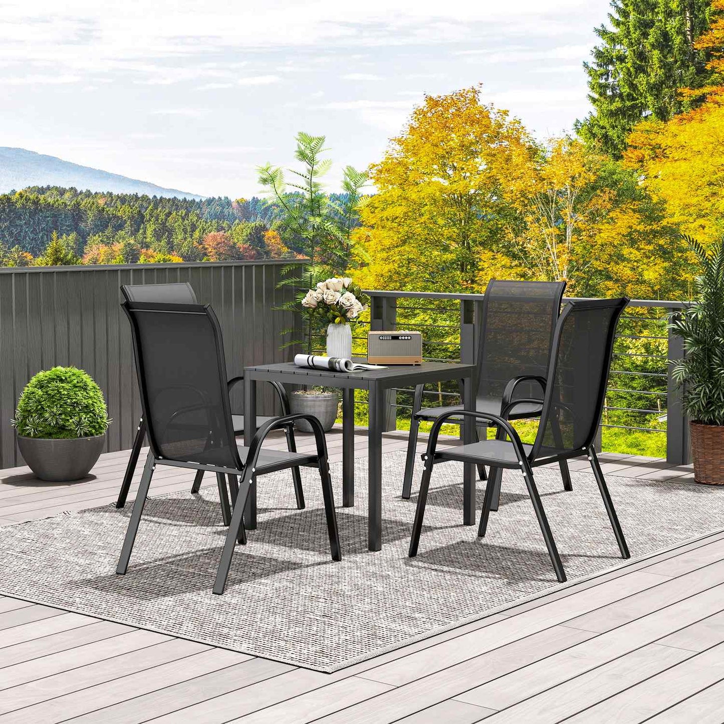 Outdoor dining table in aluminium, 73x73 cm, Wooden look